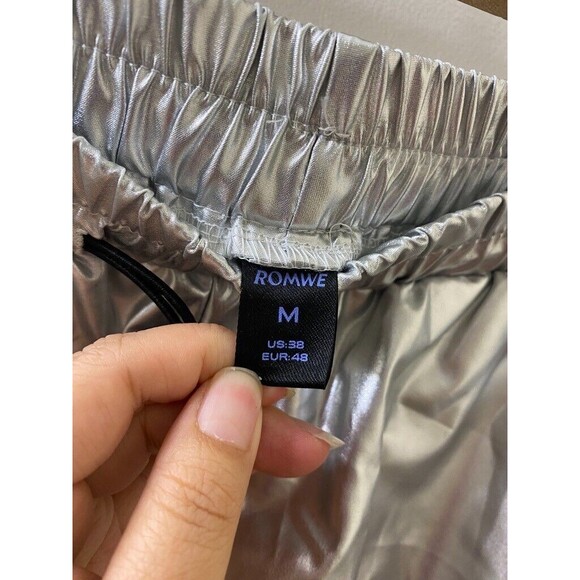 ROMWE Grunge Punk Men's Drawstring Belt Pu Leather Utility Cargo Pants SILVER - Picture 7 of 16